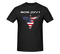 Bon Music Jovi T-shirt à manches courtes et col rond pour homme, coupe classique, décontracté, extensible, noir, Noir , L