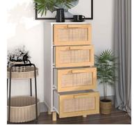 ""Bon plan"" Buffet bahut vaisselier - JILI HOT - Buffet Blanc 40x30x90cm - Bois de pin massif et rotin naturel - commode