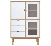 ""Bon plan"" Buffet bahut vaisselier - JILI HOT - Buffet haut OTTA marron et blanc 85x43x125cm - Bois massif pin - commode