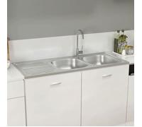 ""Bon plan"" Évier de cuisine - JILI HOT - Lavabo Installation de Cuisine à double évier argenté 1200x500x155 mm inox Thome4634026