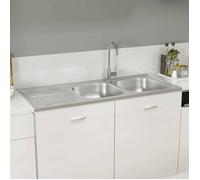 ""Bon plan"" Évier de cuisine - JILI HOT - Lavabo Installation de Cuisine à double évier argenté 1200x600x155 mm inox Thome6914344