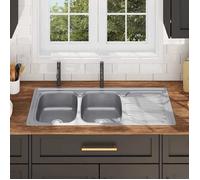 ""Bon plan"" Évier double de cuisine - JILI HOT - Lavabo Installation de Cuisine avec crépine et piège - Acier inoxydable