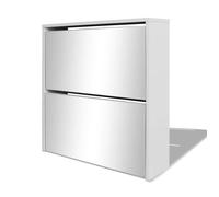 ""Bon plan"" Meuble à chaussures - JILI HOT - Grande Capacité - 2 étages avec miroir 63x17x67cm Blanc - pour Entrée/Couloir