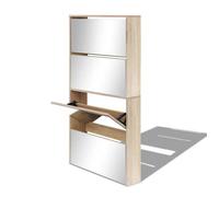 ""Bon plan"" Meuble à chaussures - JILI HOT - Grande Capacité - 4 étagères avec miroir 63x17x134cm Chêne - pour Entrée/Couloir