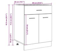 ""Bon plan"" Meuble Bas Cuisine/ Armoire de plancher Armoire à tiroirs ""Lyon"" - Gris béton - 60x46x81 5cm - Bois d'ingénierie @6894117