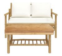 ""Bon plan"" Salon de jardin - JILI HOT - Canapé fixe/sofa Balcon 2 pcs avec coussins blanc crème bambou Thome6120438