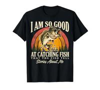 Bon pour Attraper des Poissons, Histoires de pêche Amusantes, pêcheur de Bar T-Shirt Graphique avec Valeur, Homme, Noir, L
