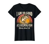 Bon pour Attraper des Poissons, Histoires de pêche Amusantes, pêcheur de Bar T-Shirt Graphique avec Valeur, Femme, Noir, XS