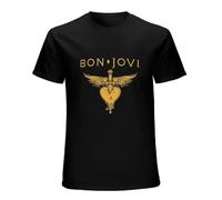 Bon X Jovi Gold Mens T-Shirt Unisex Graphic Black Tee Shirt XXL