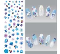 Bon66 1 Pc Coloré Fleur Motif Noir Lettre Rayure Filigrane Grande Feuille Décalcomanie Autocollant Ds-411-420 Japon Manucure Ongle Autocollant
