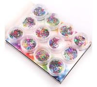 Bon66 12 Pièces/Boîte Laser Sequin Mélange Couleur 26 Lettres Conception Tranche Nail Art 3d Paillettes Alliage Métal Pour Nail Art 3d Décoration