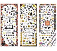 Bon66 3 Feuille/Lot Halloween Chat Citrouille Filigrane Grande Feuille Transfert D'eau Autocollant Accessoires Décalcomanie Autocollant Japon Nail Art Autocollant