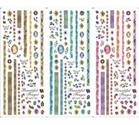 Bon66 3 Feuille/Lot Tribu Cacique Style Coloré Plume Grande Feuille Autocollant De Transfert D'eau Pour Bricolage Nail Art Décalque Série Chaude