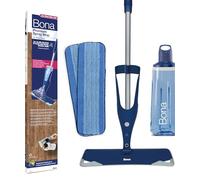 Bona - Balai Spray + 850 ML Nettoyant Parquet Bois + 2 Pads en Microfibre - Balai Spray avec Reservoir - Balai Serpillère Vaporisateur - Kit Nettoyage Sol, Blue