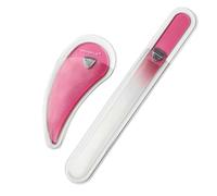 Bona Fide Beauty Ergo Czech Glass Nail Files with Sleeves, 2-Piece Set with Straight File and Curved File (Pink)