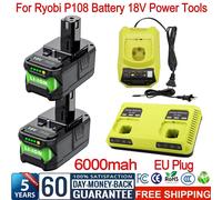 Bonacell 6000mAh pour RYOBI 18V Li-Ion, batterie de remplacement pour outils électriques P108 P107 P108 RB18L50 RB18L20, batterie et chargeur rechargeables 3 battery
