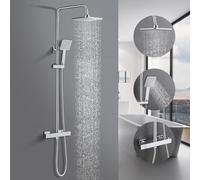 BONADE Système de douche avec thermostat, douche à effet pluie avec robinet, en acier inoxydable, kit complet de douche avec barres de douche réglables de 81 à 117 cm, chromé