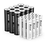 BONAI 12xAA et 12xAAA 2800/1100mAh Piles Rechargeables, 1,2V AA et AAA Ni-MH Haute Capacité Pile Rechargeables, Pré-chargé, Faible Auto-décharge, 1200 Cycles - (12AA+12AAA)