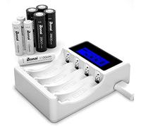 BONAI 4 Slots Chargeur Piles Rechargeable avec 4 AA et 4 AAA NiMH | ecran LCD, 4 slots indépendants, 1.2V, 1200 cycles, AA 2800mAh, AAA 1100mAh, faible autodécharge