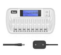 BONAI 8+1 Slots Chargeur Piles Rechargeable Universel pour AA/AAA/9V Ni-MH, Écran LCD Intelligent, Charge Indépendante, Fonction de Décharge Intégrée