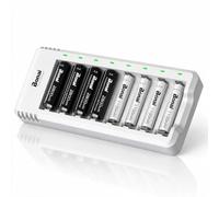 BONAI 8 Slots Chargeur de Piles avec 4 AA et 4 AAA NiMH Rechargeables | 8 slots indépendants, AA 2800mAh, AAA 1100mAh, 1.2V, 1200 cycles, intelligent LED, faible autodécharge