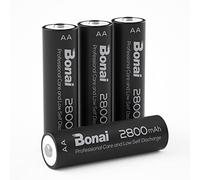 BONAI AA Piles Rechargeables Ni-MH 1,2V 2800mAh Haute Capacité Réelle Batterie AA Rechargeable, 1200 Cycles, Faible Auto-décharge, Pré-Chargées, Lot de 4 Piles