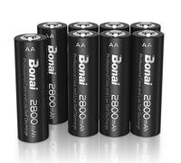 BONAI AA Piles Rechargeables Ni-MH, 2800mAh 1,2V Haute Capacité Réelle Batterie Rechargeable AA, 1200 Cycles, Faible Auto-décharge Lot de 8 Piles