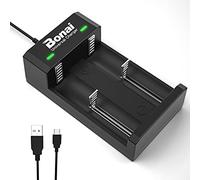 BONAI Chargeur de Piles Universel, 2 Slots Chargeur Piles Rechargeable 3.7V Lithium-ION 26650 22650 18650 18490 18350 17670 17500 16340 (CR123 CR2), Chargeur Batteries 1.2V Ni-MH Ni-CD AA AAA