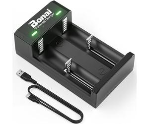 BONAI Chargeur de Piles Universel, 2 Slots Chargeur Piles Rechargeable 3.7V Lithium-ION 26650 22650 18650 18490 18350 17670 17500 16340 (CR123 CR2), Chargeur Batteries 1.2V Ni-MH AA AAA