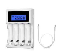BONAI Chargeur Piles Rechargeable 4 Slots avec Écran LCD, Charge Rapide pour Batteries AA AAA Ni-MH, USB Alimenté, Protection Intelligent