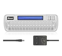 BONAI Chargeur Piles Rechargeable Rapide 16+2 Solts, Universel pour AA/AAA/Ni-MH/Ni-CD/9V Piles Rechargeables, Écran LCD Intelligent, Chargeur Rapide DC 12V/1A
