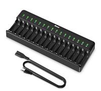 BONAI Chargeur Piles Rechargeable Rapide, 16 Slots Rechargeable Chargeur Piles pour AA AAA Ni-MH Ni-CD avec lumière LED et Câble de Charge AC, Contrôle Indépendant, Chargeurs intelligents