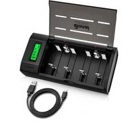 BONAI Chargeur Piles Rechargeable Universel pour AA/AAA/C/D (NiMH) et 9V(NiMH, Lithium), LCD, Fonction Décharge, Charge Rapide, USB-C