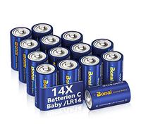 BONAI Longlife Piles Baby C 1,5 V Longlife (Lot de 14) Alkaline Batteries LR14 7000 mAh Battery Type C Haute capacité, Durée de Vie de 10 Ans, Anti-Fuite