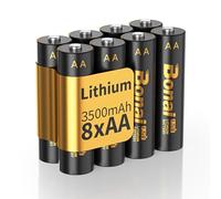 BONAI Piles Lithium AA 1.5V - 3500mAh Haute Capacité, Sortie Constante, Faible Auto-décharge Ultimate Power for High Drain Devices, Non-Rechargeable (8 Pack)