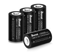 BONAI Piles Rechargeables D LR20 10000mAh Ni-MH 1.2V Accu, Type D Baby D LR20 Batterie Rechargeable 1200 Cycles,Faible Auto-décharge Longue Vie (4 Piles)