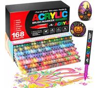 Bonala Feutre Acrylique 168 Couleurs, Marqueur Acrylique Pointe Pinceau Permanent pour Pierre, Galets, Bois, Verre, Céramique, Tissu, Plastique & Métal, Acrylic Paint Markers pour Coloriage Adulte