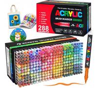 Bonala Feutre Acrylique 288 Couleurs, Marqueur Acrylique Pointe Pinceau Permanent pour Pierre, Galets, Bois, Verre, Céramique, Tissu, Plastique & Métal, Acrylic Paint Markers pour Coloriage Adulte