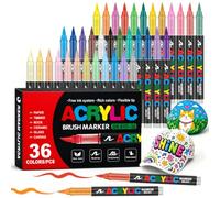 Bonala Feutre Acrylique 36 Couleurs, Marqueur Acrylique Pointe Pinceau Permanent pour Pierre, Galets, Bois, Verre, Céramique, Tissu, Plastique & Métal, Acrylic Paint Markers pour Coloriage Adulte