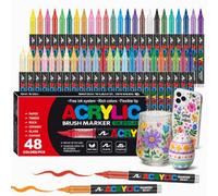Bonala Feutre Acrylique 48 Couleurs, Marqueur Acrylique Pointe Pinceau Permanent pour Pierre, Galets, Bois, Verre, Céramique, Tissu, Plastique & Métal, Acrylic Paint Markers pour Coloriage Adulte