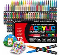 Bonala Feutre Acrylique 72 Couleurs, Marqueur Acrylique Pointe Pinceau Permanent pour Pierre, Galets, Bois, Verre, Céramique, Tissu, Plastique & Métal, Acrylic Paint Markers pour Coloriage Adulte