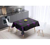 Bonamaison, Anti-moisissure, Séchage Rapide, Résistant aux Taches, Lavable en Machine, 100% Polyester Nappe de Table, Violet, Noir, 140 x 140 Cm - Conçu et Fabriqué en Turquie
