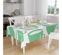 Bonamaison, Anti-moisissure, Séchage Rapide, Résistant aux Taches, Lavable en Machine, 100% Polyester Nappe de Table, Vert pétrole, Blanc, 140 x 160 Cm - Conçu et Fabriqué en Turquie