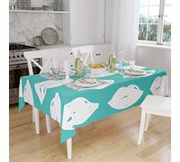 Bonamaison, Anti-moisissure, Séchage Rapide, Résistant aux Taches, Lavable en Machine, 100% Polyester Nappe de Table, Turquoise, Blanc, 140 x 160 Cm - Conçu et Fabriqué en Turquie