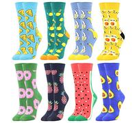 BONANGEL Chaussettes pour Femmes Lot en Coton, Chaussettes Fantaisie, Chaussettes Animaux, Chaussettes Aliments, Imprimé Chaussettes,Chaussettes pour Filles, Cadeau (8pairs-Cookies)
