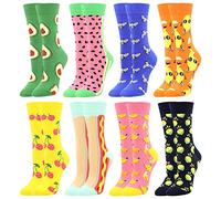 BONANGEL Chaussettes pour Femmes Lot en Coton, Chaussettes Fantaisie, Chaussettes Animaux, Chaussettes Aliments, Imprimé Chaussettes,Chaussettes pour Filles, Cadeau (8pairs-Avocado,taille unique)