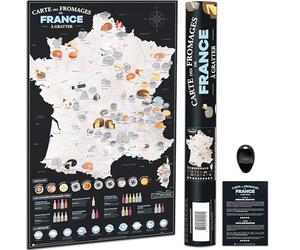 Bonanzana - Carte des Fromages de France à Gratter - 70 x 42 cm - Poster Carte à Gratter - Avec 75 Fromages, Accords Vins & 10 Plats - Idée Cadeau Noël Anniversaire - SMFRG
