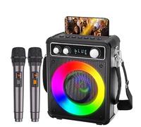 BONAOK Machine Karaoké, Système Karaoké Bluetooth avec 2 Microphones, Machine Karaoké Rechargeable, Boîte à Musique avec Effet Lumineux, Support TF USB pour Soirée à Domicile
