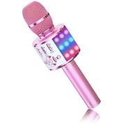 BONAOK Magic Sing Microphone de karaoké Bluetooth pour enfants, 4 en 1, microphone de karaoké, sans fil, pour la maison, compatible avec iPhone/Android (rose clair)
