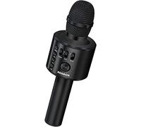 BONAOK Microphone Bluetooth Karaoké Adulte Portable 3 en 1 Karaoké Mic Main Maison Cadeau d'anniversaire Karaoké Microphone pour iPhone, pour Android, pour PC, pour Smartphone (Noir)